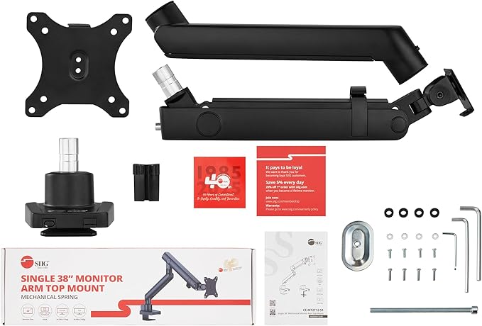 SIIG Aluminum Mechanical Single Monitor Arm Mount - Height Adjustable Desk Mount for 17in to 32in Screens - 17.6lbs Max VESA 75x75mm 100x100mm, Black