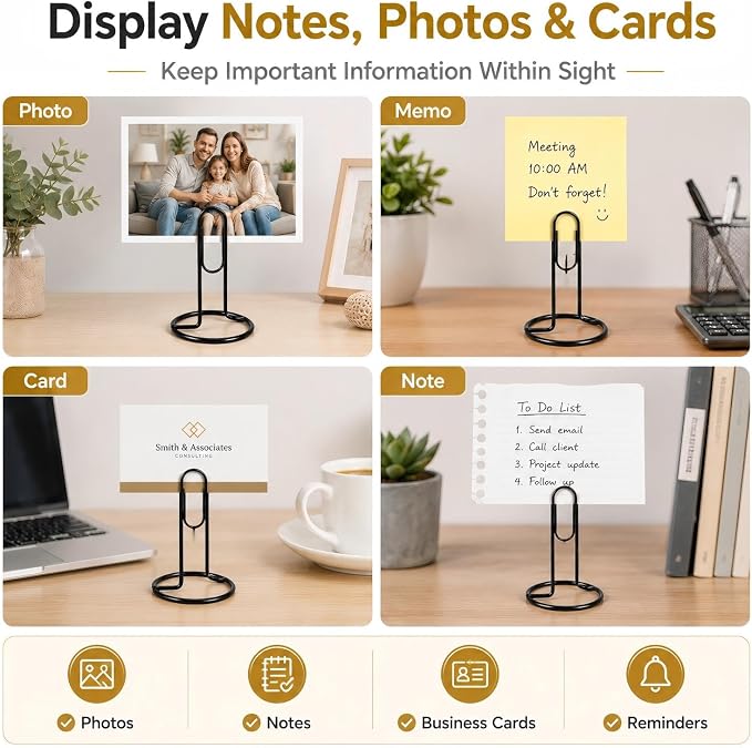 Table Number Holders, 4Pcs Jumbo Desk Paper Clip Table Place Card Holder Office Stand Memo Holders Desktop Memo Holder Picture Holder Office Accessory to Hold Bills Letters Reminders and Notes