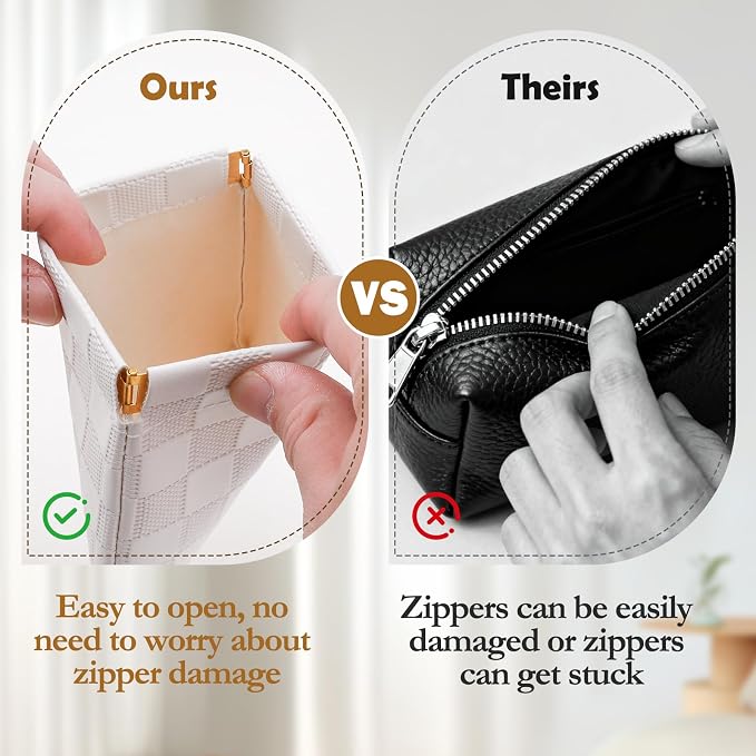 2 PCS Ladies Small Makeup Bag for Purse,Coin Purse Lipstick Cosmetic Accessories Organizer,Travel Pouch,Waterproof No Zipper Self-closing Small Makeup Pouch(White checkerboard)