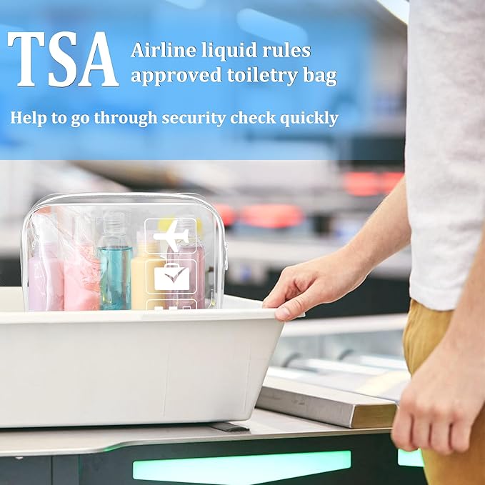 3Pcs TSA Approved Toiletry Bag, Clear Travel Toiletry Bag, Clear Makeup Bag, Waterproof Travel Makeup Cosmetic Bag, Carry On Airport Airline Quart Size Travel Bag for Women Men (Black+White+Blue)