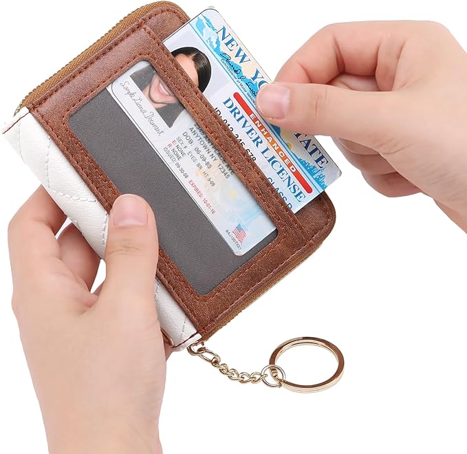 GAEKEAO Credit Card Holder Small Wallet for Women RFID Blocking Leather Zipper Wallet with Wristlet Beige＆Brown