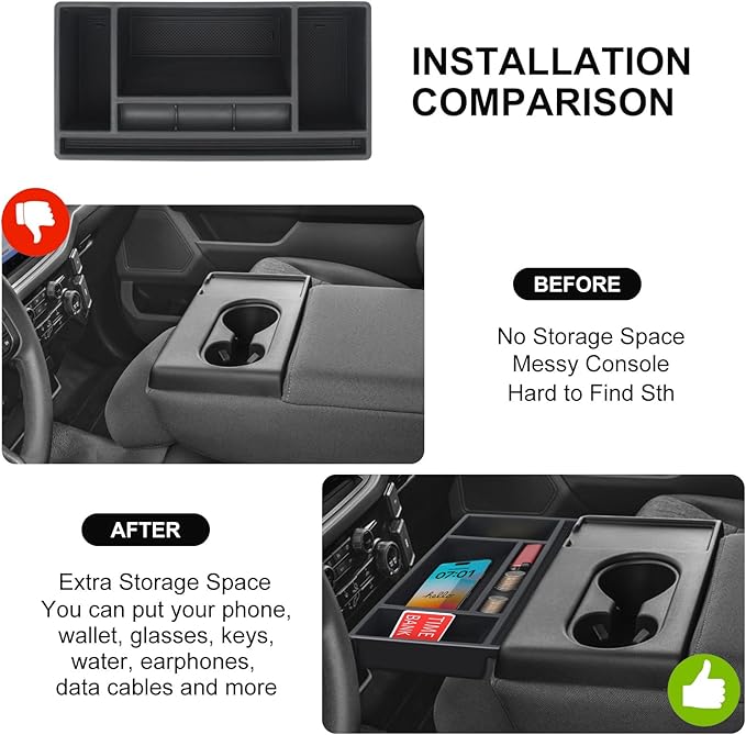 Hellet Upgrade Front Center Seat Headrest Organizer for Ford 2011-2026 F150 F250 F350 F450 F550 F650 Accessories Coin Container Storage Box with Non–Slip Silicone Mat (Jump Seat Only)