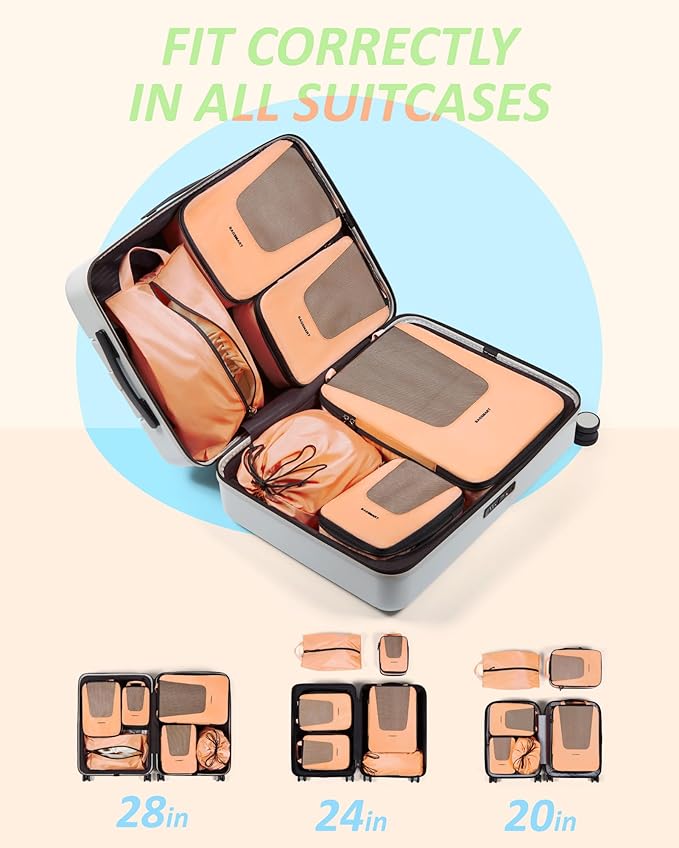 BAGSMART Compression Packing Cubes for Travel, 6/5/4set Lightweight Packing Organizers, Summer Travel Essentials Suitcase Organizer Bags Set