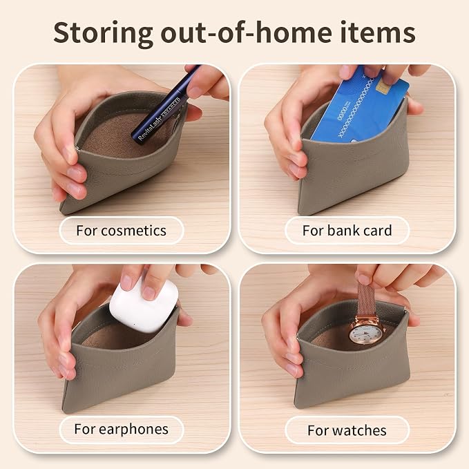 Genuine Leather Squeeze Coin Purse Pouch Change Holder For Men & Women Mini Change Purse Pouch for Pocket, Small Pouch Credit Card Key Headset Lipstick Holder (Grey)