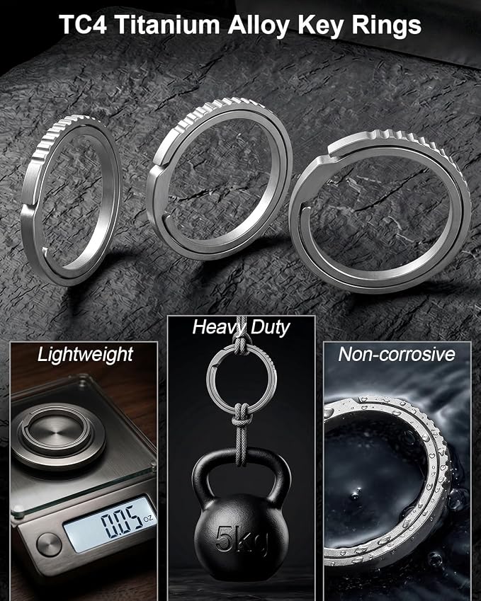 PJYTAC Titanium Key Rings Side Push Key Chain Rings Heavy Duty, Ultra Light Easy to Open Keyrings for Key Fobs Gift for Men
