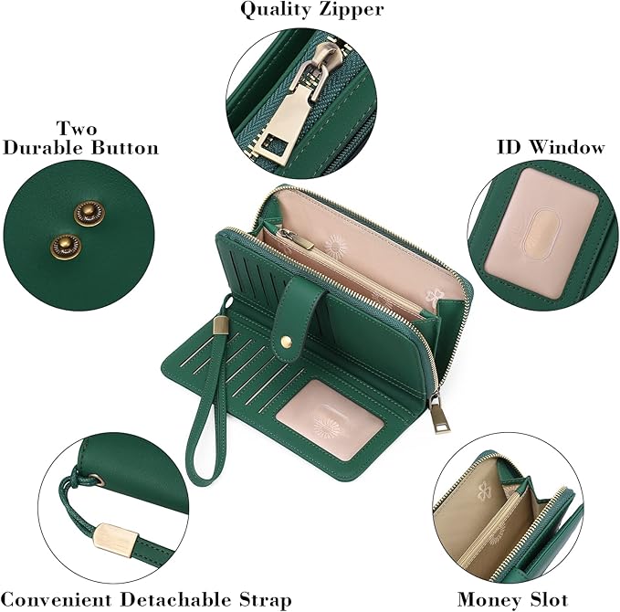 GAEKEAO Wallet for Women Clutch RFID Blocking Wristlet Leather Purse Large Capacity Credit Card Holder with Grip Hand Strap