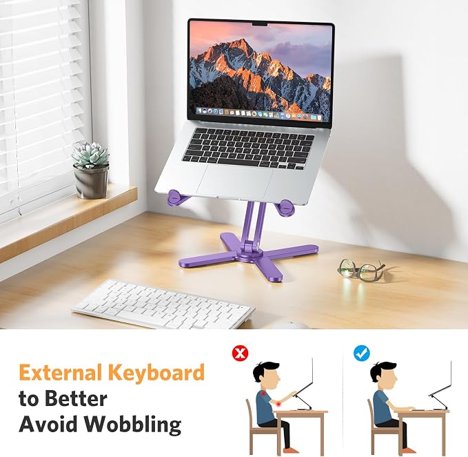 OMOTON 360° Rotating Laptop Stand Riser for Desk, Ergonomic Foldable Computer Stand Adjustable Height Angles for Collaborative Work, Easy Storage Fit Macbooks,All Laptops up to 16 inches, Purple