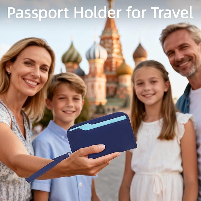 ZOPPEN Passport Holder Family RFID Passport Wallet, Passport Holder Women/Men, Travel Wallet Documents Organizer Zipper Case with Removable Wristlet Strap, Travel Essentials for Flying