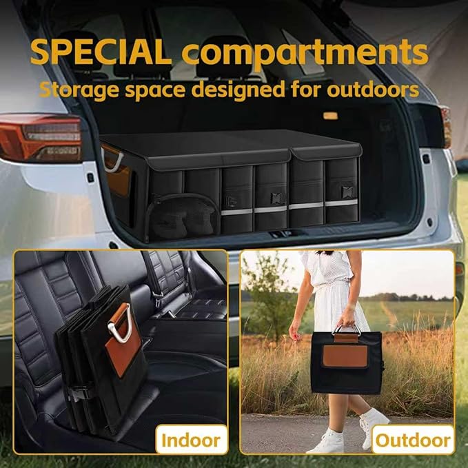 Car Trunk Organizer with Lid and 30L Removable Leakproof Cooler Bag, Compartment for 1 Pair of Shoes, Golf Trunk Organizer for SUV, 1680D Oxford,35.4”×13.7”×11.8”(112L)