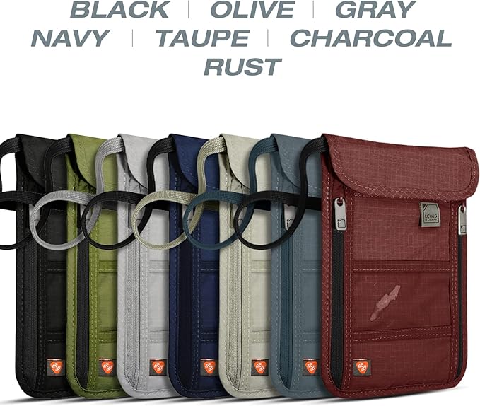 Lewis N. Clark RFID Blocking Stash Neck Wallet, Travel Pouch + Passport Holder for Women & Men, Gray