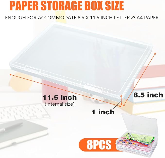 FUIJOL Photo Storage Box 11.5x8.5 Inch, 8 Pcs Portable Board Game Storage Container, A4 Paper Storage Box, Craft and File Organizer for Home/Office (8.5 * 11.5inch-8pcs)