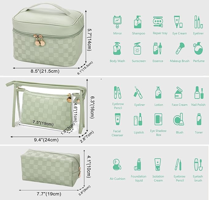 Makeup Bags set of 4 Waterproof Leather Portable Travel Cosmetic Bag Multifunction Organizer Storage for Makeup Brushes, Toiletries and Accessories Toiletry set for Women