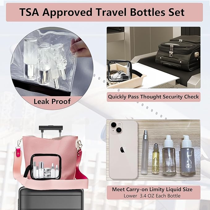 18Pack Glass Travel Bottles for Toiletries, TSA Approved Glass Travel Containers 1.35/0.7/1 oz Silver Small Travel Bottles with Label, BPA Free Leak Proof with Pump Spray Bottles for Makeup, Skincare