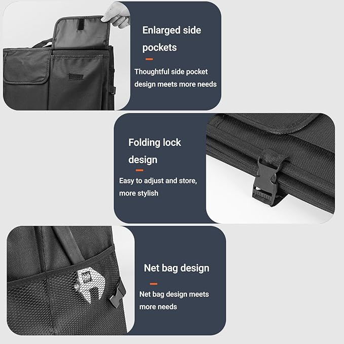 Trunk Organizer for Car, Foldable Storage Bags, Sturdy Trunk Organization for Car Accessories, Tools, 3 Compartments, Automotive Consoles and Organizers