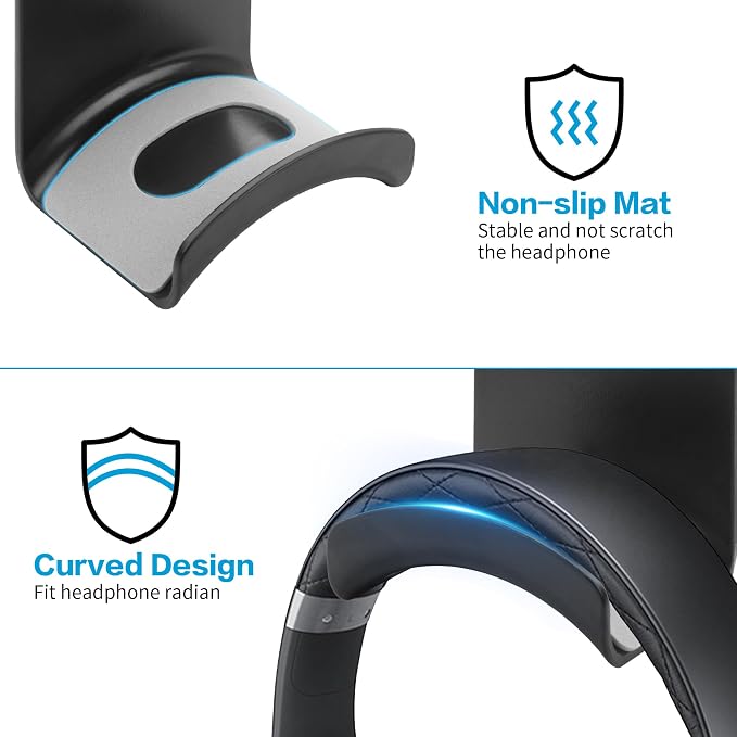 YAODHAOD Headset Hanger Holder Wall Mount, Sticky Headset Stand Holder Clip Under Desk for All Headphone/Controller (Black,Wall-Mounted)