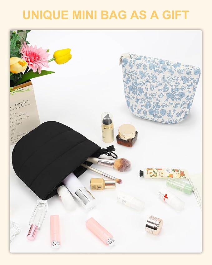 Travel Cosmetic Bag for Purse, Portable Small Makeup Pouch Organizer with Accessories, Traveling Compact Car Bag for Essentials with Compartments, Compact Toiletry Bag for Trip, Office, Home - Black
