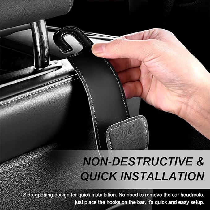 2 PCS Car Seat Headrest Hooks, Microfiber Leather Hanger Holder Hook for Hanging Purse and Bag, Universal Vehicle Back Seat Organizer Hook for Grocery Bag Handbag Coat (Beige)