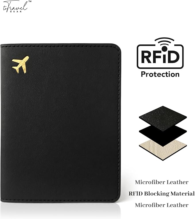Passport Holder for Travel Essentials,RFID Blocking Passport Cover Case for Travel Accessories,Travel Wallet for Women Men (Black)
