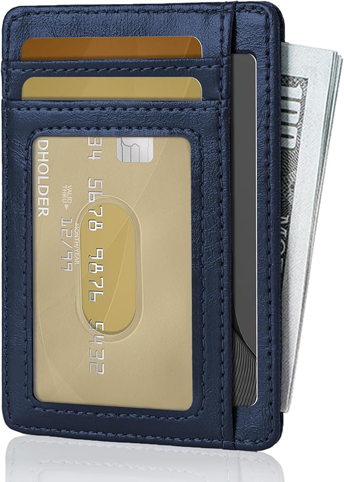 Hoewina Slim Wallet for Men, Credit Card Holder Wallet, Minimalist Design - RFID Blocking Front Pocket Leather Thin Wallet for Men and Women（Midnight Blue）