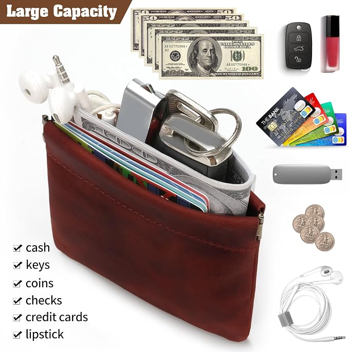 Jack&Chris Mini Coin Purse, Genuine Leather Small Coin Wallet, Leather Squeeze Coin Purse Pouch Change Holder For Men & Women, JC309
