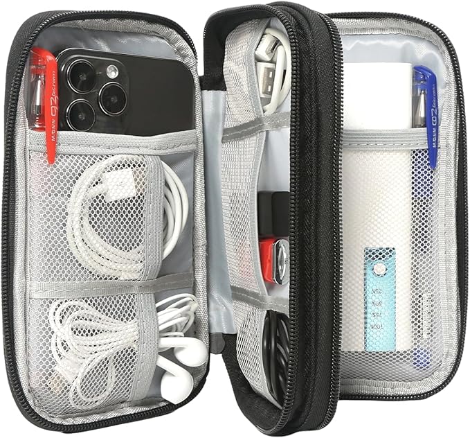 CAAORDKSO Electronics Organizer Travel Bag, Small Cable Organizer Case Waterproof Accessories Pouch, Travel Electronic Carrying Case for Cord, Charger, Phone, USB, Power Bank, Earphone (Black, Medium)