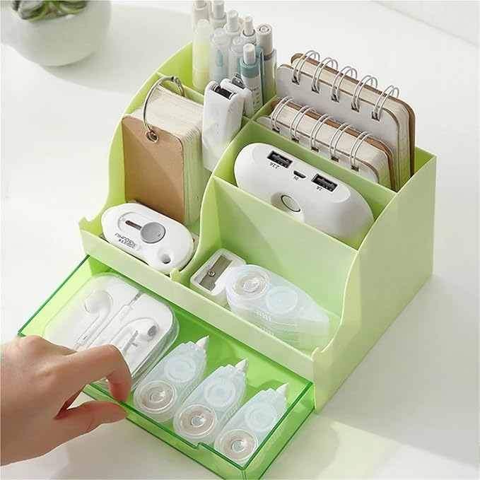 Desktop Storage Box with Drawers - Suitable for Desks and Office Organization(Green)