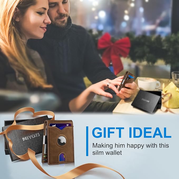 miyozi Airtag Wallet for Men,with Money Clip 11 Cards Slim Front Pocket Leather RFID Blocking Wallet with Gift Box