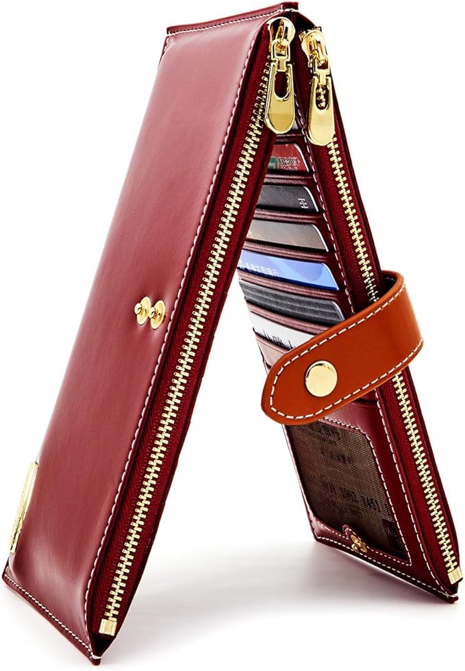 ANDOILT Women's Genuine Leather Wallet RFID Blocking Credit Card Holder Zipper Purse Cell Phone Handbag