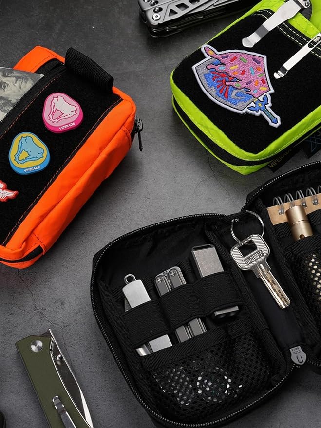 VIPERADE VE26 EDC Pouch Organizer with 11 Compartments, Small Tool Pouch with DIY Patches Area, EDC Pocket Organizer for Mutitools