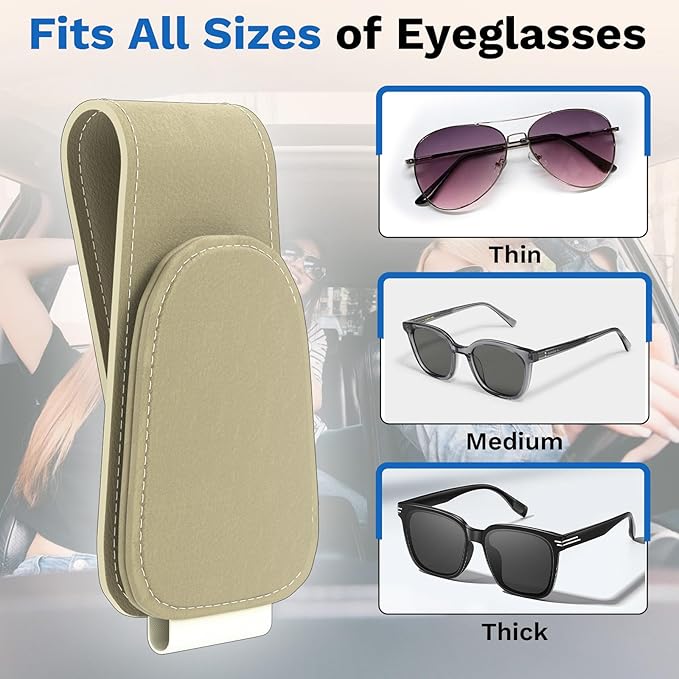 BFXM Sunglass Holder for Car, Sunglasses Holder Eyeglass Hanger Clip Magnetic Leather for Car Visor, Cars Sun Visor Ticket Card Clip