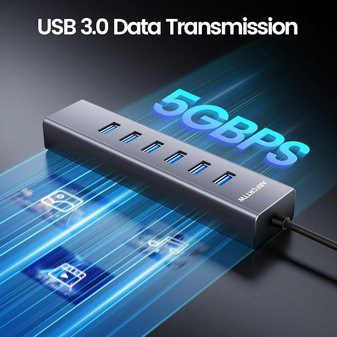 4FT USB to Ethernet Adapter, 7-in-1 USB Hub 3.0 Multiport Adapter with Ethernet 1Gbps & 6 USB 3.0 Port, USB Ethernet Adapter for Desktop, Laptop, MacBook, XPS Windows