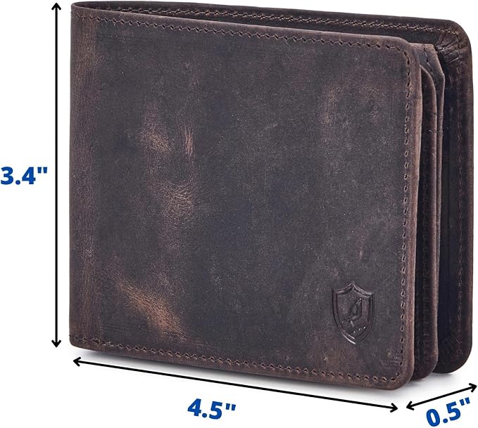 Cochoa Wallet for Men Bifold Leather RFID Blocking High Capacity Slim Card Case with 2 ID Window for Gift (Crazy Horse, Coffee)