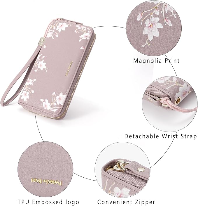 Pomelo Best Womens Wallet RFID Blocking Leather Multi Credit Card Large Capacity Wristlet Zip Around Long Wallets for Lady