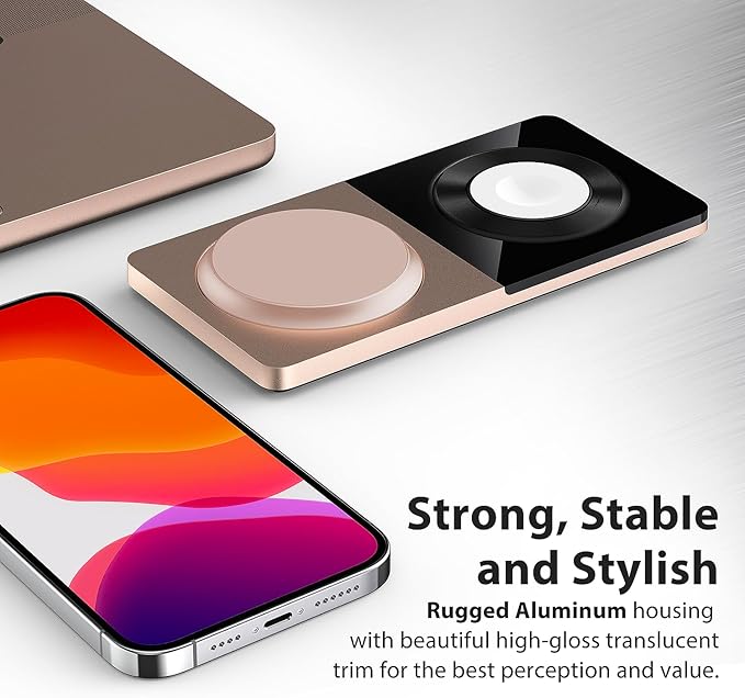 3 in 1 Charging Station for Apple Devices: Mag-Safe Charger Stand Fast Charging, Wireless Charger for iPhone 17 Air 16 15 14 13 12 Series, Apple Watch Series 1-9/Ultra, AirPods Pro (Golden)