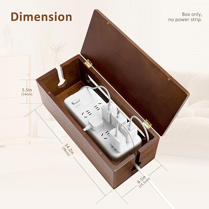 Large Wooden Cable Management Box, Power Strip Cord Organizer Box, Electrical Hiding TV Wires, Desk & Floor Cables, Cord Hider for Office Living Room Bedroom, Cable Organizer for Desk, Wire Management