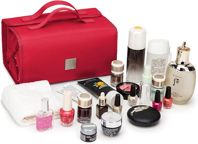 ROYALFAIR Roll Up Makeup Bag, Travel Toiletry Bag for Women with 4 Clear TSA Approved Pouches, Hanging Travel Organizer, Folding Cosmetic Bag for Men and Women