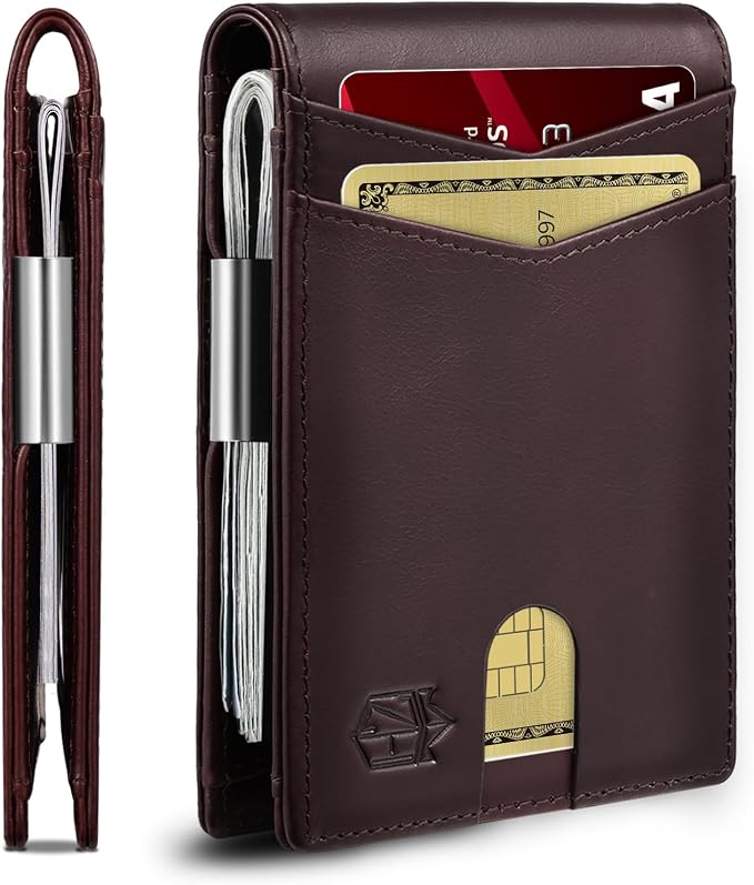 Zitahli Genuine Leather Wallet for Men 12 Card Slim Mens Wallets Bifold RFID Blocking with Money Clip & ID Window Thin Minimalist Card Holder Wallet with Gift Box