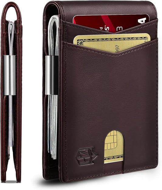 Zitahli Genuine Leather Wallet for Men 12 Card Slim Mens Wallets Bifold RFID Blocking with Money Clip & ID Window Thin Minimalist Card Holder Wallet with Gift Box