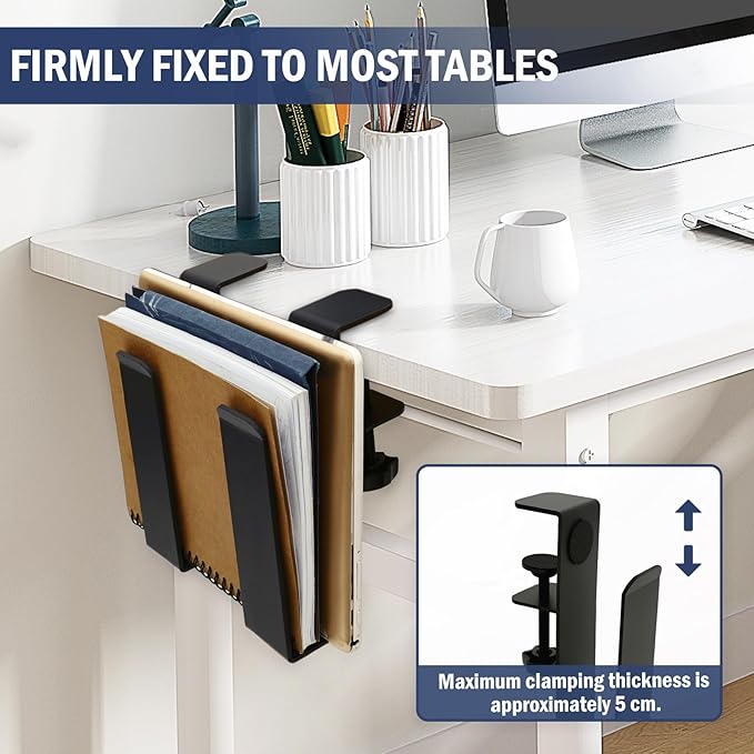 Desk Side Storage Organizer, Desk Side Laptop Mount, Punch-Free Clamp, No-Drill Clamp on Desktop Holder, Hanging Notebook Organizer for Office Home