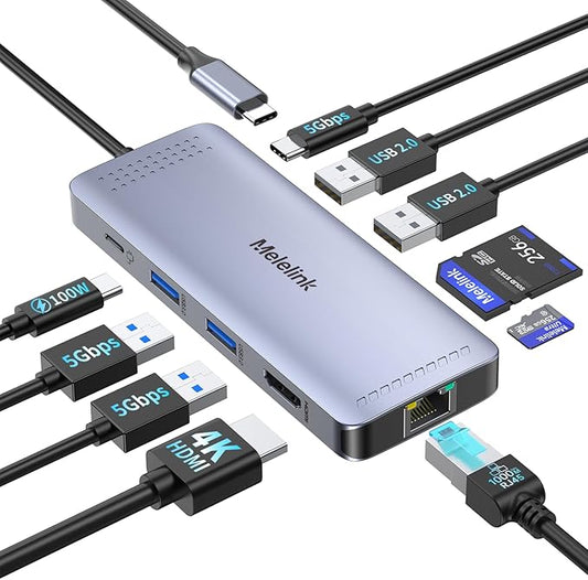 USB C Hub Ethernet, 10 in 1 USB-C to HDMI 4K@60 Adapter with Gigabit Ethernet, 100W PD, USB-A&C Data Ports and SD/TF Slot, USBC Dock MultiPort Dongle for MacBook, Dell, HP, Lenovo, etc