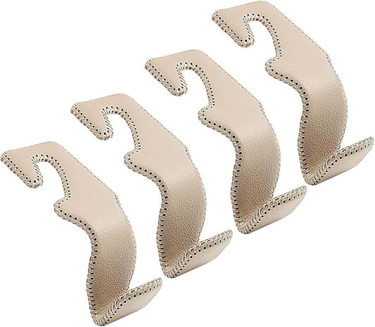 Car Purse Hook, Back Seat Headrest Genuine Leather Hangers Durable Vehicle Organizer Accessory for Hanging Grocery Bags, 4 Pack, Beige