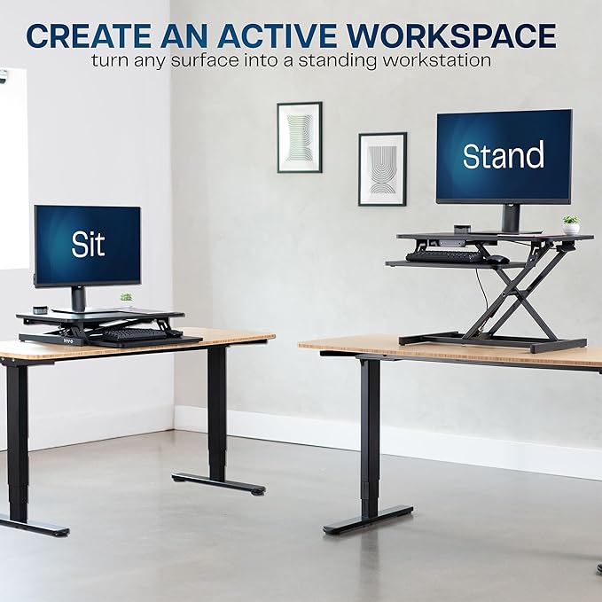 VIVO Height Adjustable 28 inch Stand Up Desk Converter, Quick Sit to Stand Tabletop Dual Monitor Riser Workstation, Black, DESK-V028S