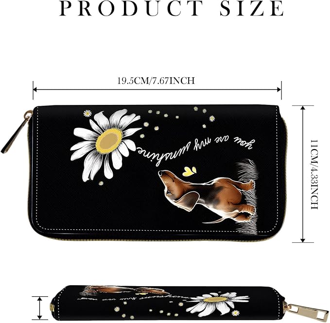 RFID-Blocking Zip Around Wallets for Women with Detachable Wrist Strap,Large Capacity Phone Holder with Card Organizer & Coin Pocket,You are My Sunshine Dachshund