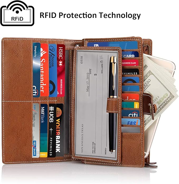 FT FUNTOR Women's Big Fat RFID Blocking Wallet Leather Zip Around Clutch Large Phone Organizer Wristlet