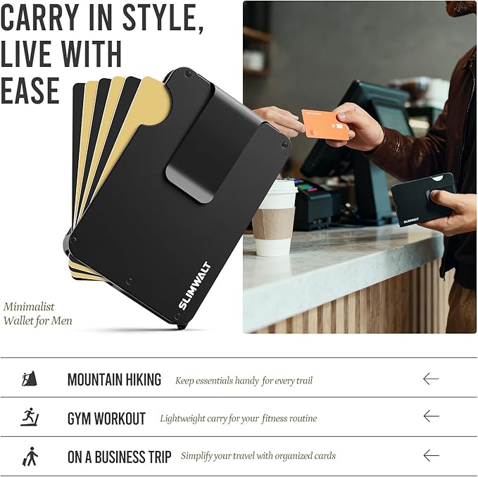 Fan-out Wallet for Men with ID Window and Money Clip - Minimalist Slim Cardfan Card Holder, Mens Wallet with RFID Blocking, Metal Pop Up Wallets Black, Gifts for Men