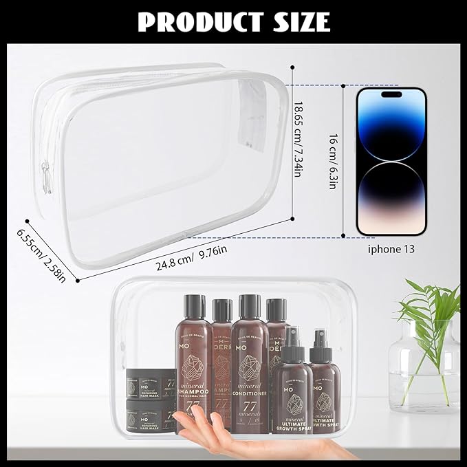 YedsIntu 16 Pack Waterproof Cosmetic Bag TSA Approved Toiletry Bag, Portable Travel Pouch with Zipper, Vinyl Plastic Organizer Storage for Men and Women (White-L)