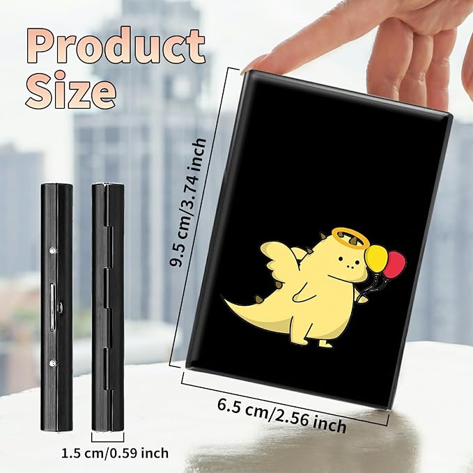 Slim Credit Card Holder, Dinosaur RFID Blocking Metal Wallet for Men & Women, Aluminum Minimalist Hard Case Pocket-Sized Business Cards Organizer (Fits Up to 10 Cards)