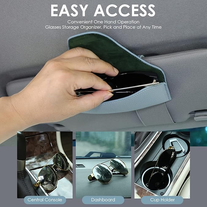 Magnetic Sunglass Holder for Car Visor Clip, Leather Car Glasses Holder, Visor Accessories Eyeglasses Holder Glasses Storage Case (02-Blue)