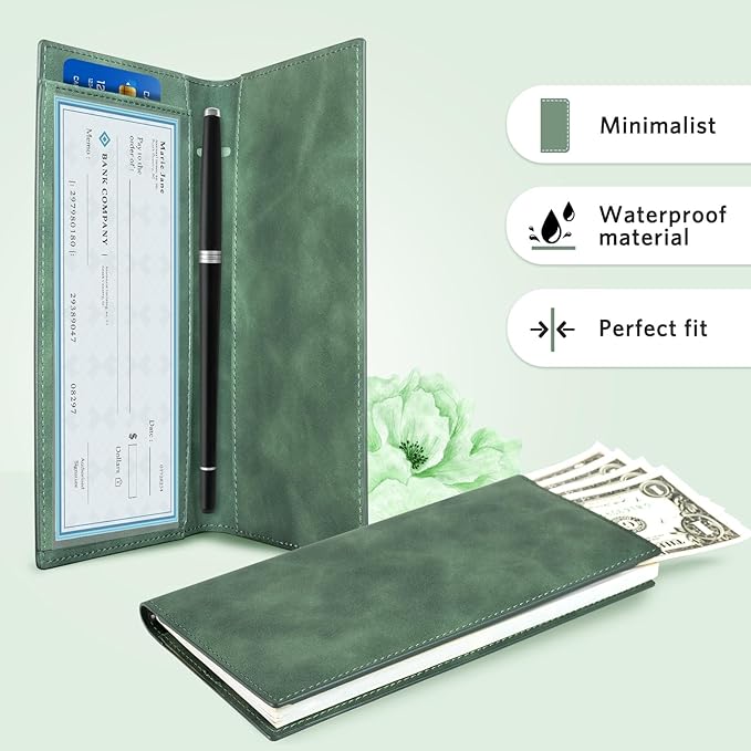 CoBak Premium Leather Checkbook Cover - RFID Blocking, Classic Design, Slim & Durable - Perfect for Personal & Business Checks