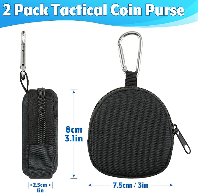 Keychain Pouch Coin Pouch Compact EDC Pouches Data Cable Organizer Earphone Earbuds Storage Zipper Case Bag with Clip on Hook for Mini Gear Bag, Change Wallet (Black)